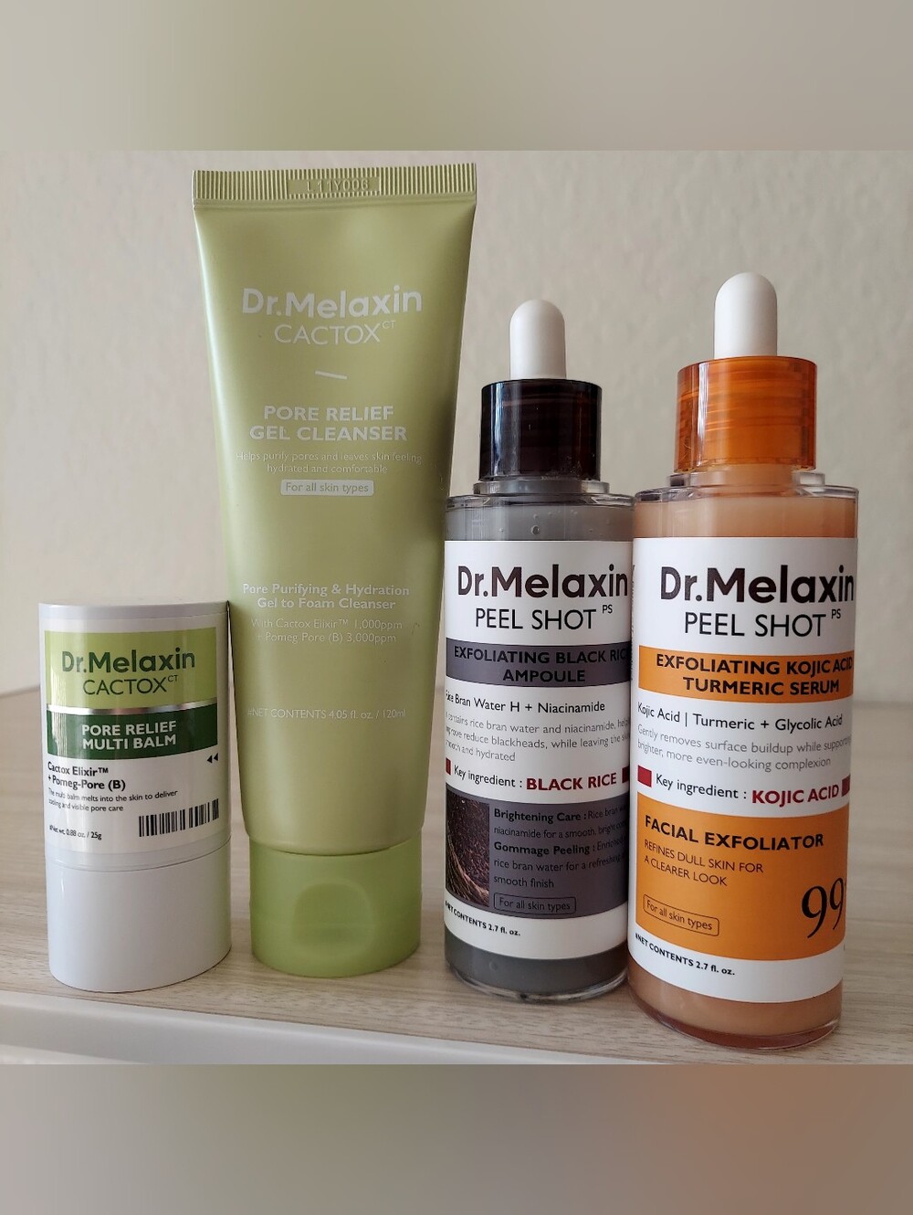 Dr.Melaxin Skincare Set. Pore Cleanser, Peel Shot, Turmeric Serum, Pore Relief